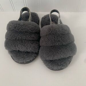 UGG Gray Fuzzy Toddler Slippers